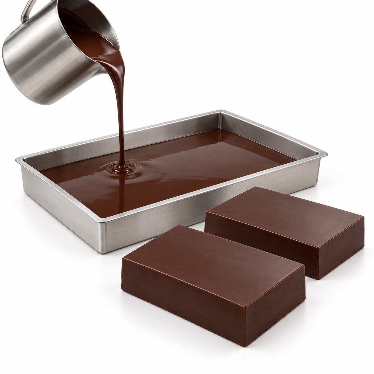 Forming chocolate mass into ready-to-melt blocks